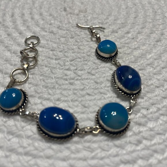 Beautiful BLUE BOTSWANA AGATE Handmade Sterling 925 Bracelet #197D - Picture 1 of 3